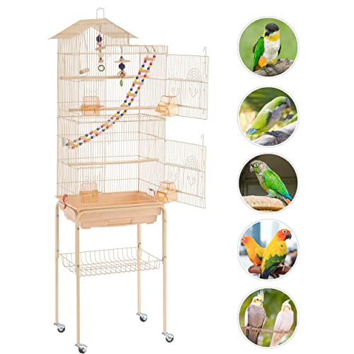 image for Yaheetech 62.4'' Roof Top Bird Cage Wrought Iron Rolling Parrot Cage f