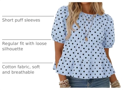 Image of Tankaneo Womens Puff Sleeve Peplum Babydoll Tops Summer T-Shirts Blouse