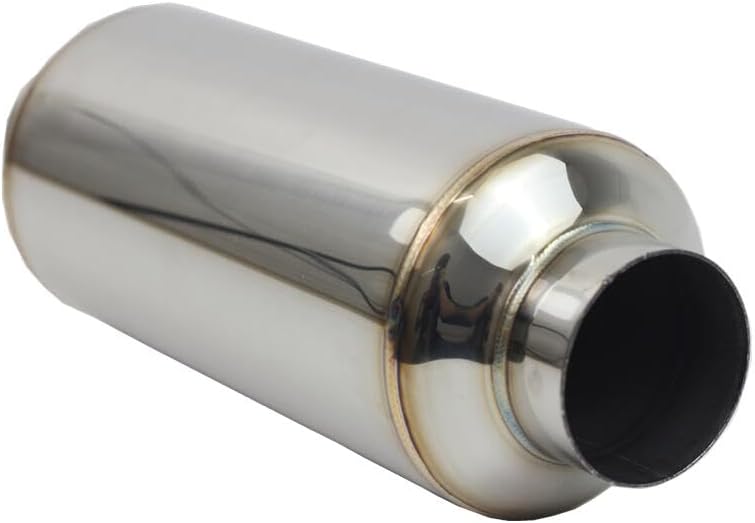2.5" Inlet Universal Resonator, 2.5" Outlet 12.6" Overall Length Stainless Steel High Performance Exhaust Muffler, Polished, Pass-Thru Design