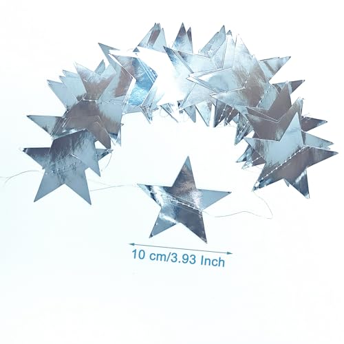Image of 4-Pack Star Garland, Glitter Silver Star Garland Banner,Twinkle Twinkle Little Star Decorations for Christmas, Baby Shower & Birthday, 4 inch x 13ft Each, Holiday Party Hanging Decor