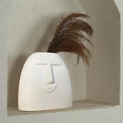 Image of Clay Soul Ceramic Face Vase - Off White Smile Design | Handcrafted Matte Finish | Decorative Flower Vase for Living Room, Table Centerpiece, Pampas Grass | Home & Office Decor