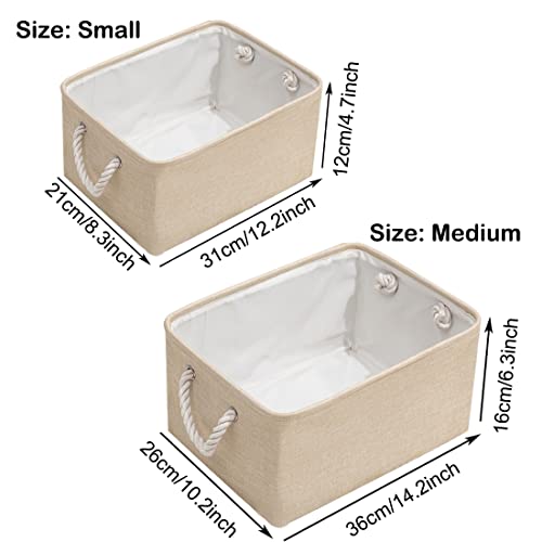 Polly Online Closet Storage Bins,Small Laundry Baskets,Linen Foldable Storage Baskets with Handles for Clothes Toys Home Office Storage (S,Beige) - Image 3