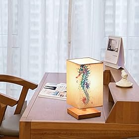 Bedside Table Lamp Seahorse Painted with Fantasy Style Watercolor The Image of sea Square Linen Fabric Lampshade Wooden… 411EN8UNB4S. SS280
