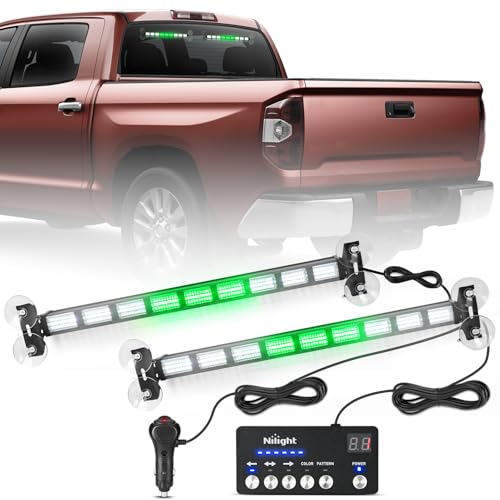 Image of Nilight 162 LED Traffic Advisor Strobe Light Bar 2-in-1 Green White Emergency Warning Hazard Lights with Controller 4 Switchable Color 36 Flash Pattern for Trucks Cars Tow Plow Construction Vehicles