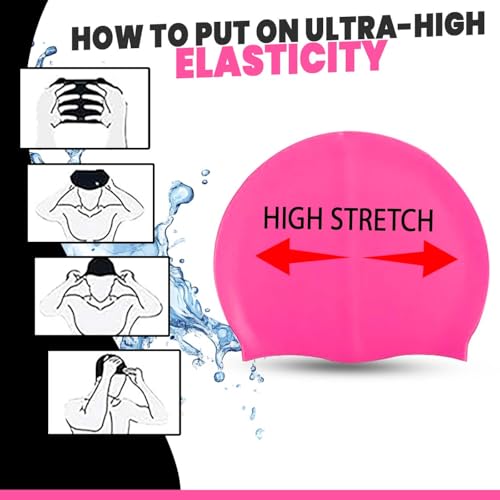 Image of GLAN Silicone Swimming Cap for Kids and Adults Waterproof Swimming Pool Cap for Women and Men (Dark Pink)