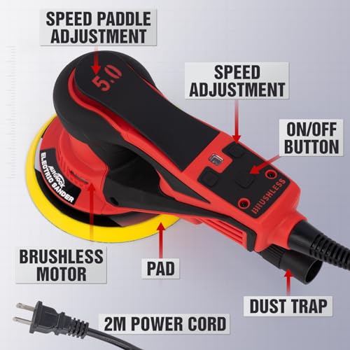Image of Autolock Electric Random Orbital Sander, 350W Brushless Motor with 5 & 6 Inch Pads, 10000RPM Palm Sander for Woodworking, Sanding and Polishing (1pcs)