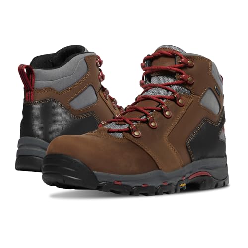 Danner Vicious 4.5' Composite Toe Work Boots for Men - Gore-Tex Work Footwear for Men - Non Slip Vibram Outsole - Full-Grain Leather - Speed Lace System - Non Slip Heel Outsole - Brown/Red - 9.5