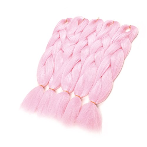 5 Pieces Jumbo Braid Hair Ombre Jumbo Braiding Hair Extension Kanekalon High Temperature Jumbo Braids for Twist Crochet Braiding Hair(5PCS, Pink)