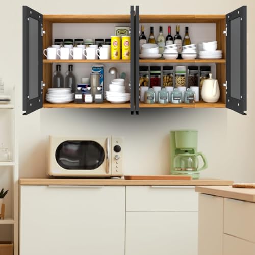 Image of SPECIALITY PANELS Multipurpose Cabinet with Modern Elegance Tinted Glass Wall Cabinet, Space Organizer for Office /Kitchen in (Cochwood Dark, 4 Glass Shutter)
