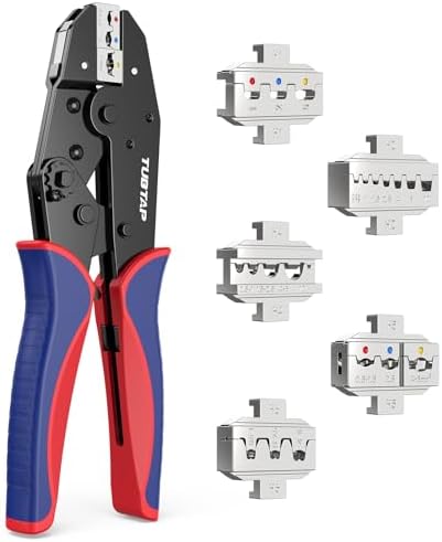 5-Piece Crimping Tool Set - TUBTAP® Crimping Pliers for Insulated & Non-Insulated Cable Lugs, Heat Shrink Tubes, Wire End Ferrules - Crimping Pliers, Wire End Ferrules - with Interchangeable Jaws