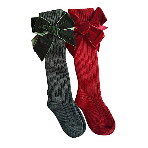 Kayotuas Baby Girls Knee High Socks with Bows Long Tube Ruffled Uniform Stockings Infant Toddler Ribbed Knit Socks