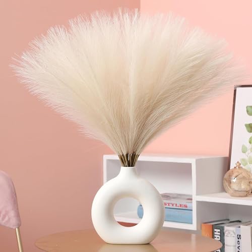 CURATED CART 3 Pcs Faux Pampas Grass - 17 inch Artificial Fluffy ...