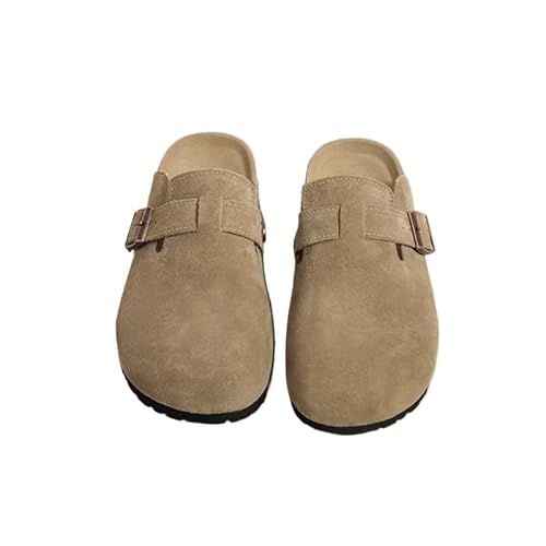 Générique Womens Suede Clogs Comfort Cork Footbed Sandals with Arch Support and Adjustable Buckle, Potato Shoes,Unisex,Non-Slip, Indoor Outdoor,Vacation,Summer,Work (002-Light khaki,39)