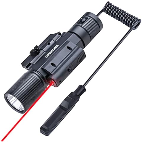 COSMOING Red Laser Sight Combo, 800 Lumens Tactical Long Gun Flashlight 4 Modes Rail Mounted with Remote Pressure Switch Cover