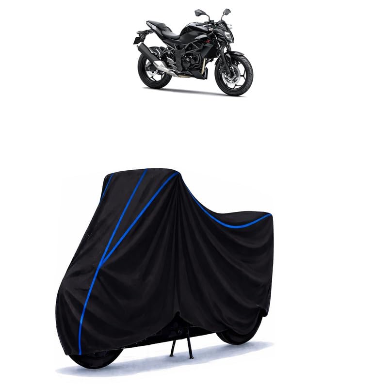 Image of Z 250 STD Bike Cover Water Resistant Universal Motorcycle Rain | Heavy Duty UV Protection, Dust, Scratch Indoor Outdoor All Weather with Black Blue Piping Elastic