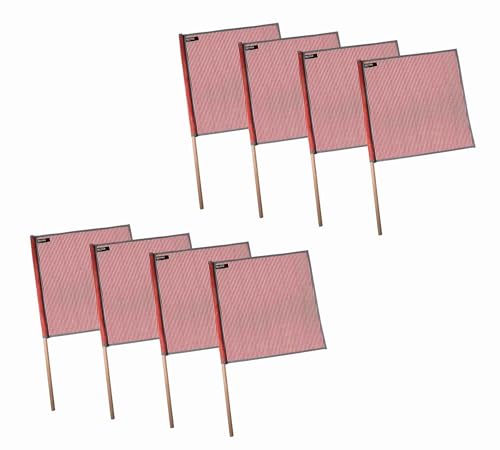 Mytee Products (8 Pack) 18"x18" Red Warning Flags for Trucks with Dowel & Reflective Webbing - High Visibility Vinyl Mesh Safety Flag DOT Compliant