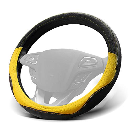 Winpower Car Steering Wheel Cover Microfiber Leather Universal 15 Inch For Car Truck Suv,Yellow #TOP1