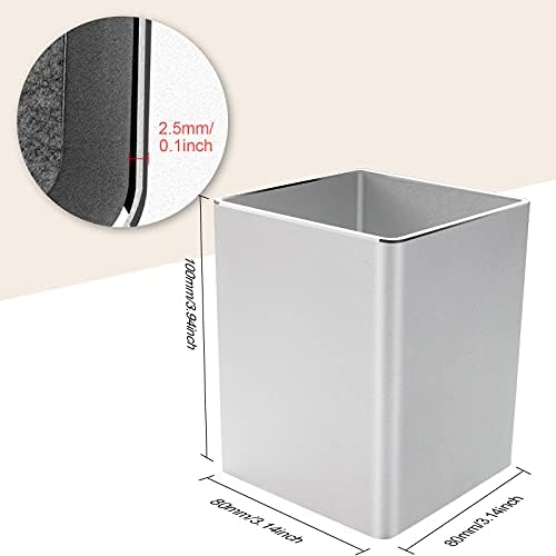 VAYDEER Metal Pen Holder Aluminum Pen Pot, Square Pencil Holder Pot, Desktop Stationery Holder Cup for Desk, Office/School Pen Storage Organizer with Metallic Finish to Keep Desk Tidy- Silver