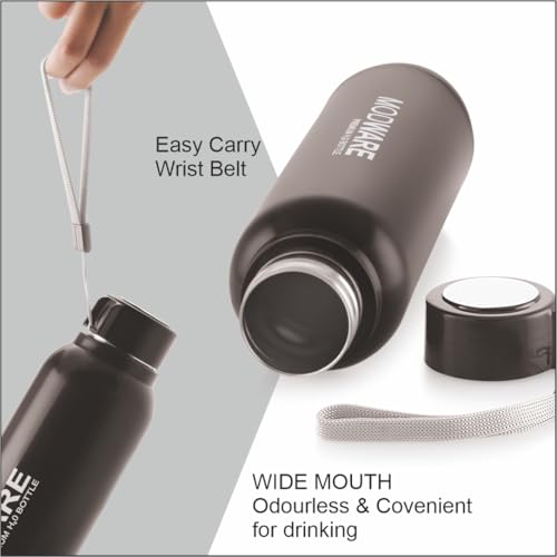 Image of Modware Hydra 1000 Vacuum Insulated Bottle | 750ml | Hot & Cold | Outer Plastic, Inner Stainless Steel | Easy Carry Wrist Belt | for Office, School, College (Black)