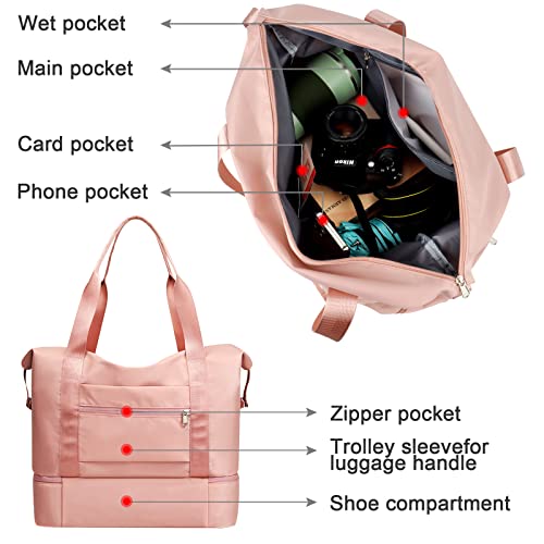 Sporttasche Faltbare Reisetasche mit Schuhfach und Nassfach, CS COSDDI Wasserabweisende Weekender Gym Travel Bag Handgepäck Tasche Trainingstasche für Damen Herren