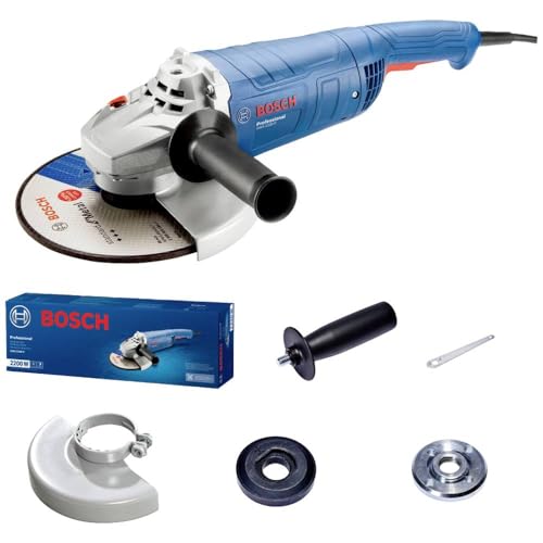 Bosch Professional Winkelschleifer GWS 2200 P (Scheiben-Ø 230mm, 2.200-W-Motor, inkl. Zweilochschlüssel, Schutzhaube, Aufnahmeflansch, Spannmutter, Zusatzhandgriff)