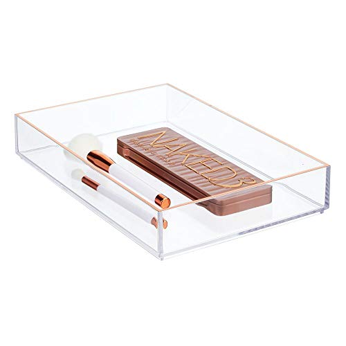 Preisvergleich Produktbild mDesign Kosmetik Organizer praktische Aufbewahrungsbox für Kosmetikartikel wie Lippenstift, Nagellack und Co. Schminkaufbewahrung für Bad oder Schlafzimmer durchsichtig und rotgold