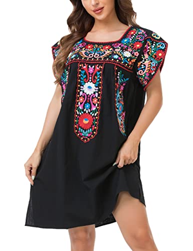YZXDORWJ Women Summer Mexican Embroidered Boho Peasant Dress Petal Sleeve