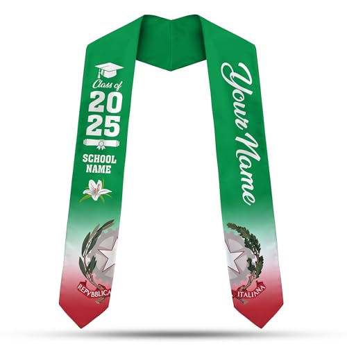 Mostefy Personalized Italian Graduation Stole 2025, Italia Sash, Italian Flag Stole, Sash for Graduation's Day Gift