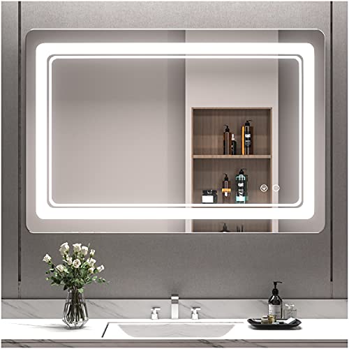 Keonjinn 40 x 24 Inch LED Mirror Lighted Mirrors for Bathroom, LED Vanity Mirror, Wall Mounted Anti-Fog Dimmable Makeup Mirror with Lights, Rounded Arc Corner(Vertical/Horizontal) Keonjinn 40 x 24 Inch LED Mirror Lighted Mirrors for Bathroom, LED Vanity Mirror, Wall Mounted Anti-Fog Dimmable Makeup Mirror with Lights, Rounded Arc Corner(Vertical/Horizontal)