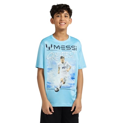 Image of Messi Boys' Lifestyle Short Sleeve Top, Loose-Fit Shirt with Logo, Comfortable, All-Day Wear