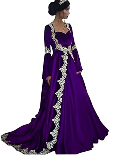Dydsz Medieval Elegant Evening Dresses for Women Long Sleeves Velvet Formal Party Dress Lace Masquerade Ball Gown