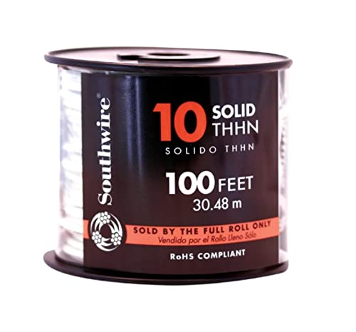 Southwire 11596408 Simpull THHN or THWN2, 10 Gauge THHN Solid Wire, 100' per Roll, White