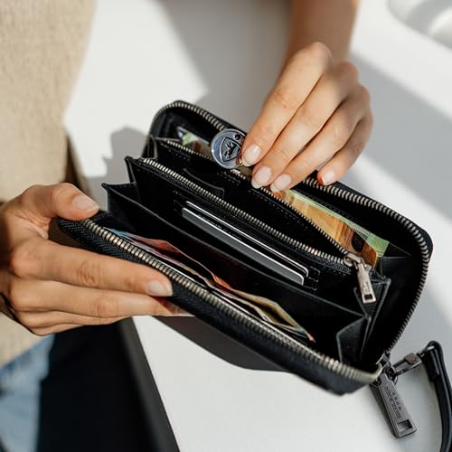 Image of BERLINER BAGS Genuine Leather Zip Wallet Women Lyon, Gift Box - Black | Soft Leather Zip Around Wallet, Fits up to Phone 6.9 inch, 15 Card Slots, 1 ID Window, 3 Bill Slots, 1 Coin Pocket, RFID Blocking