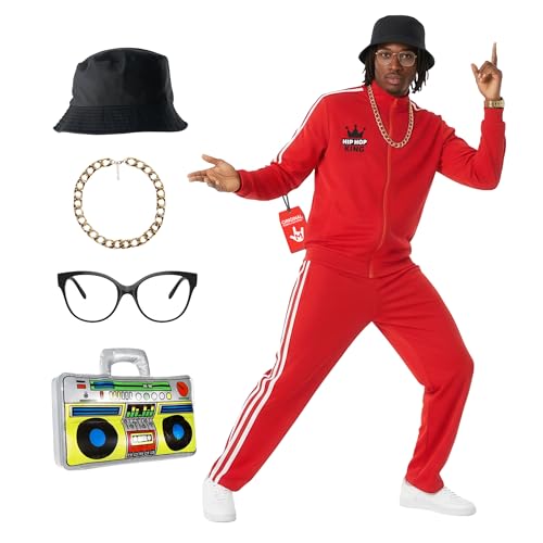Morph Costume Années 90, Survêtement Rayé Rouge Hip Hop, Déguisement Rétro Amusant pour Fêtes et Événements, L