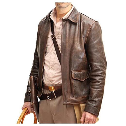 Gava Men's Raiders of The Lost Ark Harrison Ford Brown Bomber Cow Leather Jacket (Brown, Medium)