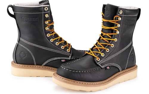 Image of SUREWAY 8in Waterproof Moc Toe Work Boots for Men Soft Toe,Premium Full Grain Leather,Safety Wedge Work Boots /Shoes,Comfort Insole,Oil /Slip Resistant,Industrial Construction Boots BLACK