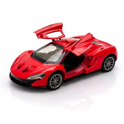 Image of McLaren Toy Car Model 1:36 Scale Die-cast Metal Pull Back Vehicle with Openable Doors, Lights & Music, Sports Model for Kids, Boys & Collectors (Red)