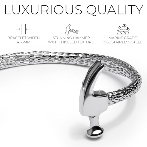 Elegatto Premium Hammer Cuff Bracelet for Men | Black-Plated Marine-Grade Stainless Steel with Chiseled Texture | Men’s Designer Jewelry3