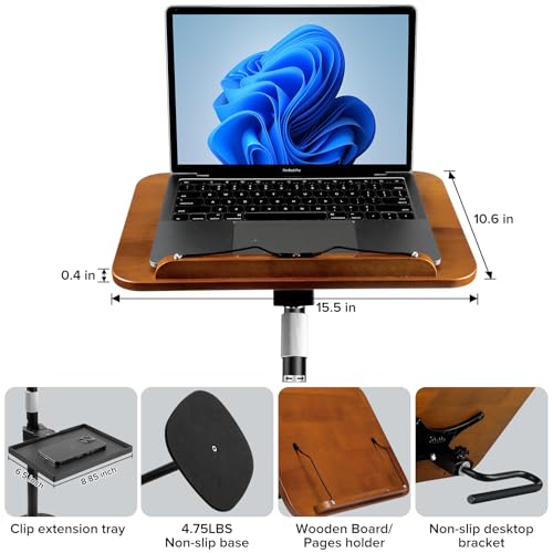 2-in-1 Dual-use Floor & Desktop Book Stand, Heavy Duty Wooden Music Stand with Adjustable Height from 16.5" to 51", Book Holder with Elastic Page Clips & Tray for Cookbook,Magazine,Laptop, Projector by UikJOY - Image 7
