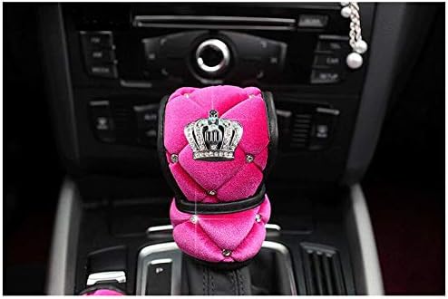 Siyibb Soft Plush Car Gear Shift Cover Crystal Crown Car Styling - Pink