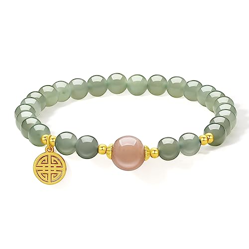 Beaded Bracelets for Women Stackable Silver Green Gemstone Sunstone Bead Stretch Bracelets Mom Mother Birthday