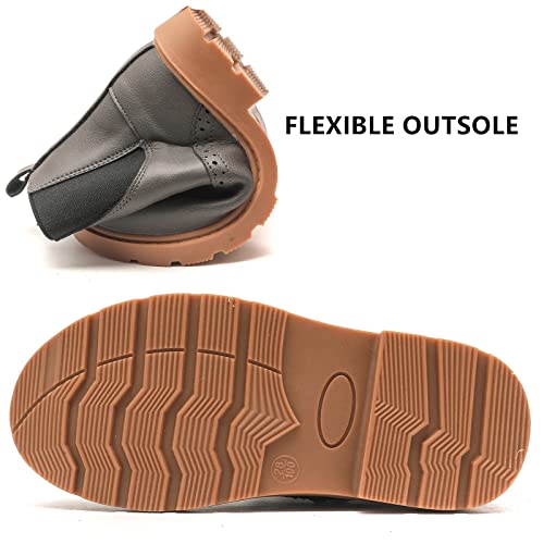 Kkdom Boys Girls Waterproof Outdoor Side Zipper Comfort Chelsea Ankle Boots(Toddler/Little Kid/Big Kid) Leather Grey Us Size 5 M Toddler #TOP5