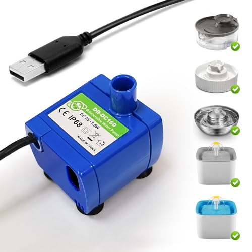 Cat Water Fountain Pump Pet Fountain Pump No LED Light Replacement Pump DR-DC160 Motor for 360Stainless Steel Cat Fountain and Cupcake Ceramic Cat Drinking Fountain(DR-DC160)