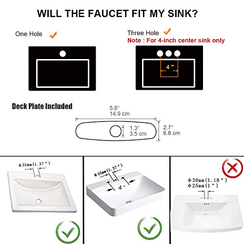Hoimpro Waterfall Spout Brushed Nickel Bathroom Faucet,Single Handle Bathroom Vanity Sink Faucet, Rv Lavatory Vessel Faucet Basin Mixer Tap with Deck Plate, Lead Free Solid Brass (One or 3 Hole)