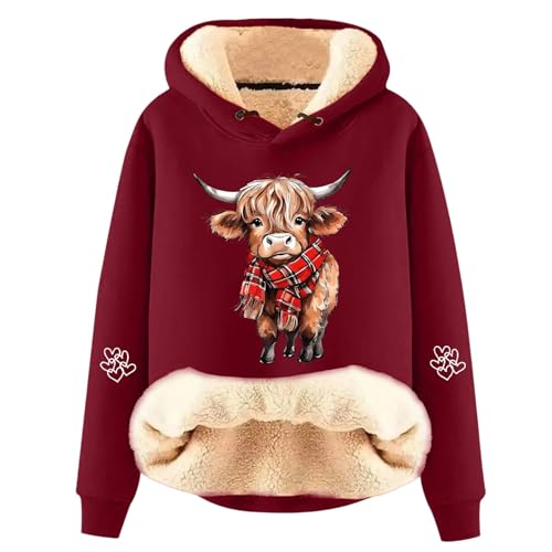 Sweat à capuche en polaire imprimé vache pull chaud femme original