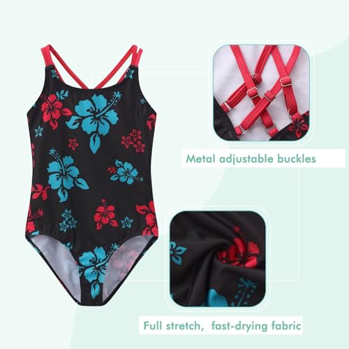 Image of Moon Tree Girls One Piece Swimsuits, Adjustable Double Straps Bathing Suits for Kids Girls Hawaiian Swimwear 3-16 Years