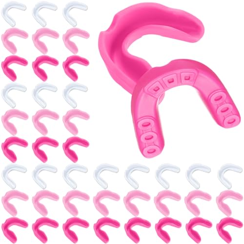40 Pcs Youth Mouth Guards, Football Mouthguard for Kids, Pink, Clear