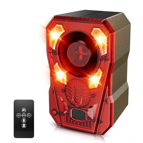Upgraded Solar Motion Sensor Noise Maker with Adjustable Sound Barking Dog Deterrent Digital Probe for Less False Alarms IP65 Weatherproof 2000mAh Battery (Deters Deer Raccoons Coyotes)