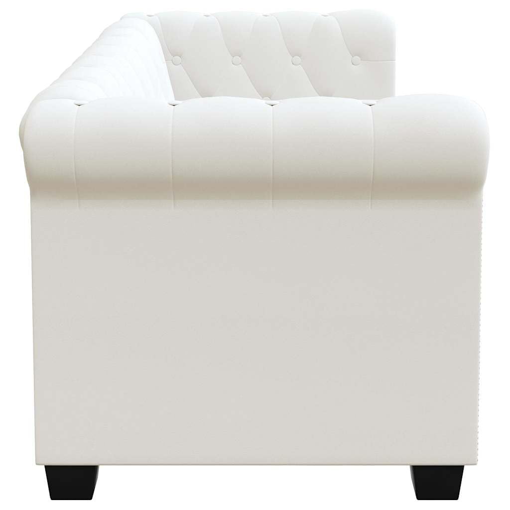 Chesterfield - Juego de sofá de 2 plazas y 3 plazas, piel sintética blanca, diseño lujoso, marco de madera, acolchado cómodo para salón, oficina, vestíbulo