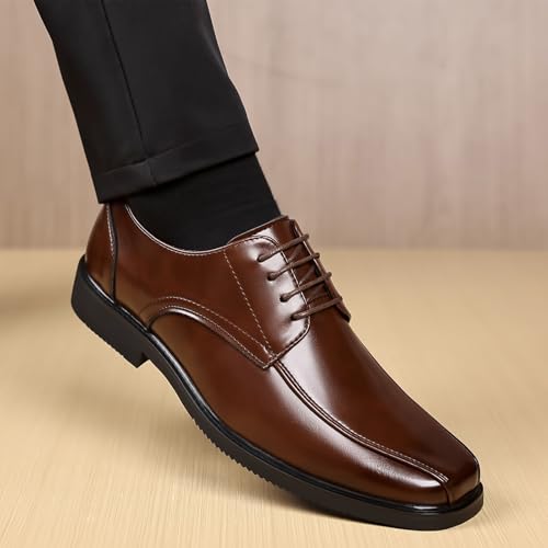 Men's Leather Business Square Toe Block Heel Oxfords Fashion Comfortable Lace Up Low Heel Dress Derby Shoes Office Wedding Daily Party Shoes4